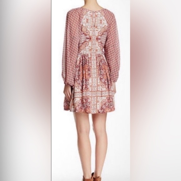 Free People Oksana Babydoll Peasant Dress w Long Puff Sleeves Geo Floral Print - Picture 5 of 8